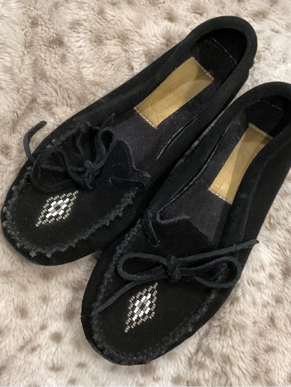 Women's Manitobah Black Suede Beaded Moccasin Loafers - Slip-On Comfort